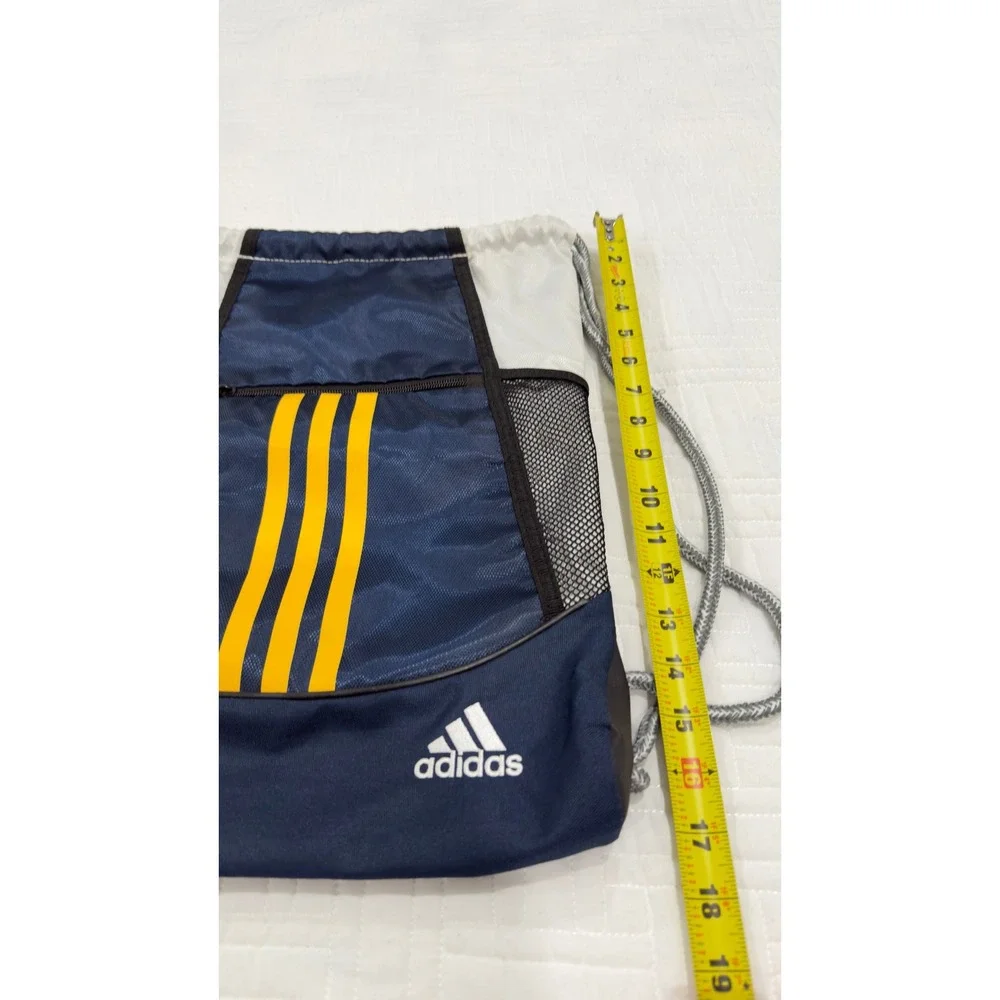 Adidas Navy Blue Yellow 3-Stripe Drawstring Cinch Sackpack Gym Bag - Picture 6 of 6